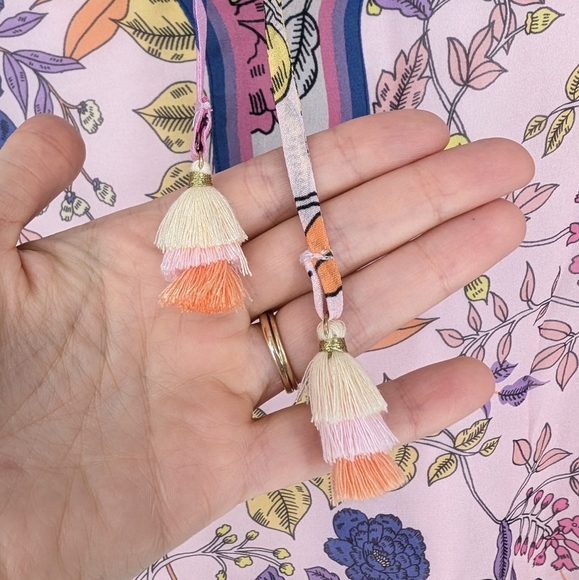 Hale Bob Floral Long Sleeve Blouse Crochet Lace Tassel Tie - Picture 5 of 8